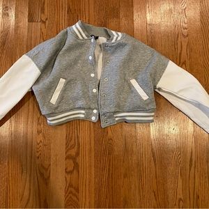 Boohoo Gray Varsity Bomber Jacket